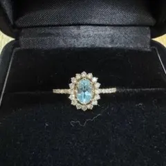 11号　アクアマリン　ダイヤモンド　K10YGリング