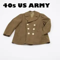 40s ミリタリー オーバーコート ウール カーキ Pコート リメイク 古着 L