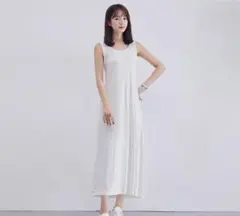ホワイト Lサイズ タンクトップ マキシ丈 キャミソールワンピース レディース