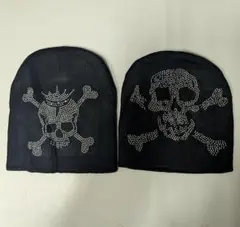 ニットキャップ 2点セット スカル柄 ドクロ ニット帽 ビーニー キャップ
