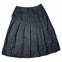 スクープ　プリーツスカート ひざ丈　ブラック　M 毛70%