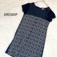 ドレスキップ ワンピース 刺繍 花柄 シアー袖 ネイビー 二次会 女子会のサムネイル