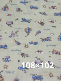 飛行機・気球デザイン ダブルガーゼ生地　ライトグリーン　1mカット済