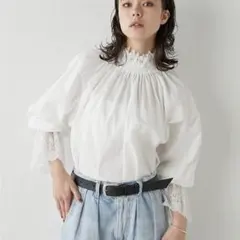 【極美品】ウィムガゼット レースコンビブラウス ホワイト コットン リネン F