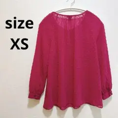 ドット柄 シフォン 長袖チュニック 【XS】 レース　パープル　赤紫　かわいい