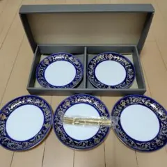 豪華　青金装飾の食器セット 5枚　皿とフォーク