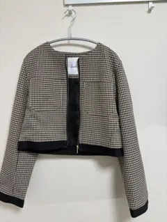 チェック柄 ノーカラージャケット