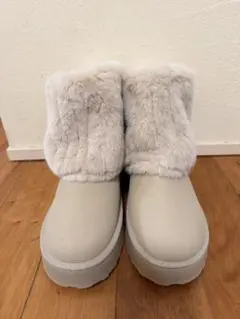 グレー ファー ムートンブーツ 厚底