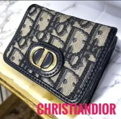 美品✨クリスチャンディオール✨ 折り財布 三つ折財布 キャンバス　CDロゴ　紺