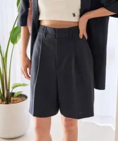 【夏】VIS ビリネン混ハーフパンツ セットアップ可 美脚　ネイビーのサムネイル