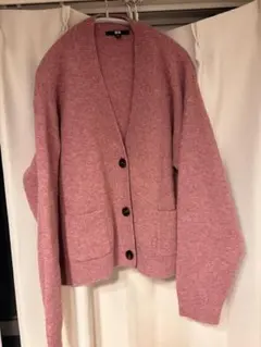 ユニクロ　スフレヤーンVネックショートカーディガン　ピンク　Mサイズ