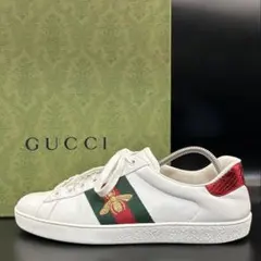 【美品】グッチ エース スニーカー エンブロイダリー 刺繍 メンズ レザー 白