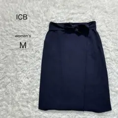【ICB】ラップスカート リボン付き ネイビー【M】ひざ丈 きれいめ 裏地付きのサムネイル