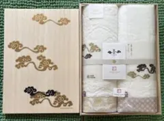 今治タオル 唐長文様タオルセット ロングフェイスタオル2枚　木箱入り 新品未使用