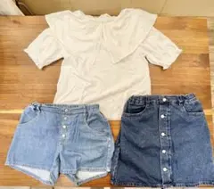 GU ジーユー 150サイズ 女の子 上下洋服 スカート ショートパンツ 半袖