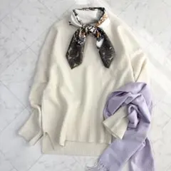 【セオリーリュクス】カシミヤウールニット　クルーネック　スリット　ゆったり　白