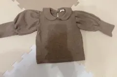 【Monbebe】ブラウン 襟付き パフスリーブ カットソー