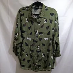 melange メラーンジュ 猫柄　　長袖シャツ ブラウス