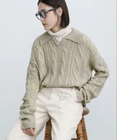 select MOCA オープンカラーケーブルニット