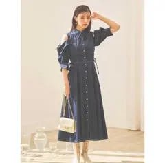 dazzlin オープンショルダーデニムステッチワンピース　インディゴ　ダズリン