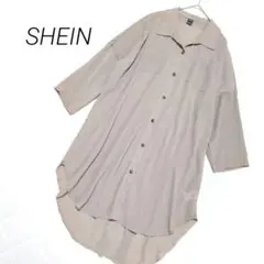 シーイン シャツワンピース ロング スキッパーカラー シアー素材 アシンメトリー