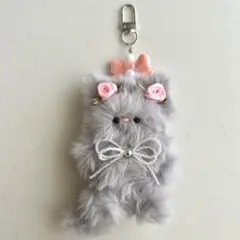 モールドール キーホルダー ねこ ふわふわ グレー