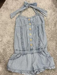 【平成】ドット柄 デニムサロペット ショートパンツのサムネイル
