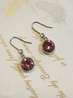 8㎜ライトローズスワロフスキーの一粒シルバーピアス
