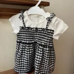 白黒チェック柄フリルトップス 95cm