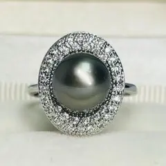 南洋真珠 リング 黑蝶真珠 黒真珠　タヒチ　ブラックグリーン ヴィンテージ風