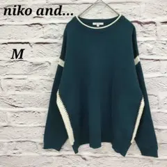 ニコアンド【M】 サイドクロシェ長袖ニット プルオーバー クルーネック グリーン