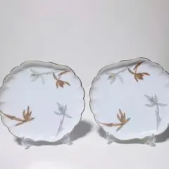 深川製磁　花蘭染錦　金彩　銘々皿　2客