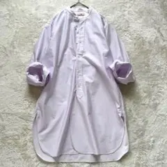 美品✨ BACCAコットンバックサテンスタンドカラーロングシャツMパープルピンクのサムネイル