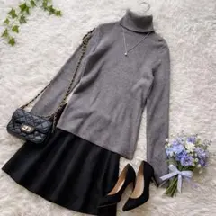 ユニクロ ꕤ メリノリブタートルネックセーター グレー 長袖 インナー シンプル