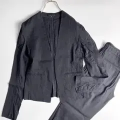 セオリー　リネン　リラックス　ノーカラージャケット　パンツ　セットアップ　黒