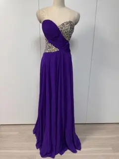 パープル ストラップレス ロングドレス