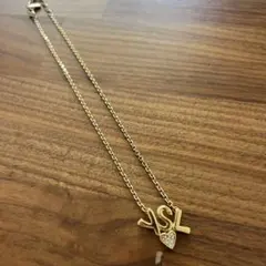 YSL イヴ・サンローラン　ロゴネックレス　ゴールド　ハートラインストーン