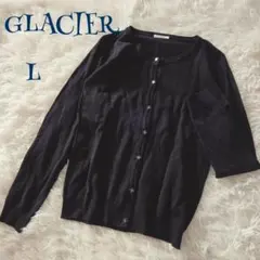 【グラシア】よつ葉ボタン カーディガン L 黒 上品 清楚 オフィス 無地 定番