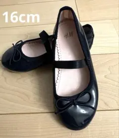 H&M ブラック バレエシューズ リボン付き　16cm