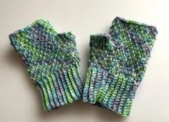 手編み ハンドウォーマー 指なし ミックスカラー ナチュラル 秋冬