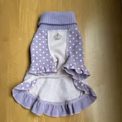 犬服 薄紫色 水玉模様 フリル付きニットワンピースパープルお値下げしました