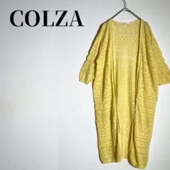 COLZA　透かし編み　ロングカーディガン　5分袖　羽織り　イエロー系　サイズM
