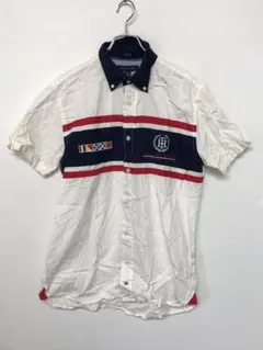 TOMMY HILFIGER 古着 ボタンダウン エンブレム刺繍 半袖シャツ