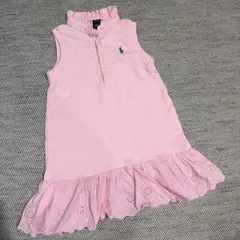 Ralph Lauren ノースリーブフリル襟ピンクワンピース　12M裾レース
