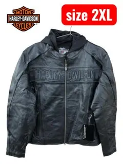 新品 Harley-Davidsonフード付きライダースレザージャケット 2XL