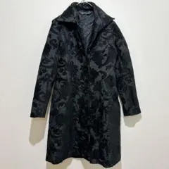 ☘️ Desigual 【L】 ブラック 総柄ジャガード ロングコート 輸入古着のサムネイル