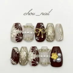 【オーダー用✨】No.63ネイルチップ成人式振袖卒業式袴和柄茶色