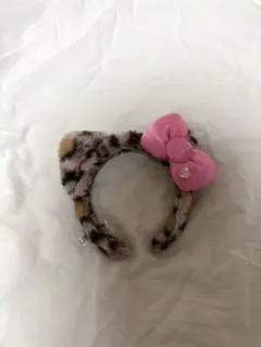 USJ キティ ヒョウ柄ピンクリボンカチューシャ