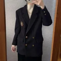 ヴィンテージ レトロ古着 カシミア混ウールジャケット ハーフコート 紺ブレ風