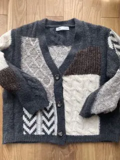 ZARA パッチワークニットカーディガン
